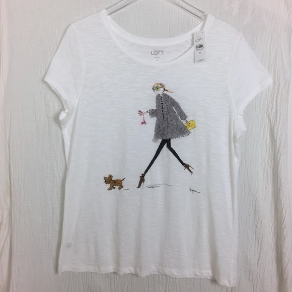 Loft Embellished Beaded Dog Graphic Tee 